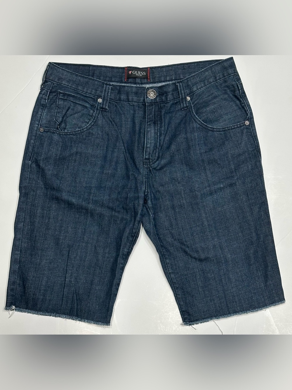 GUESS Jean Shorts Men's 36 Denim Blue Raw Hem Bermuda Shorts Y2K